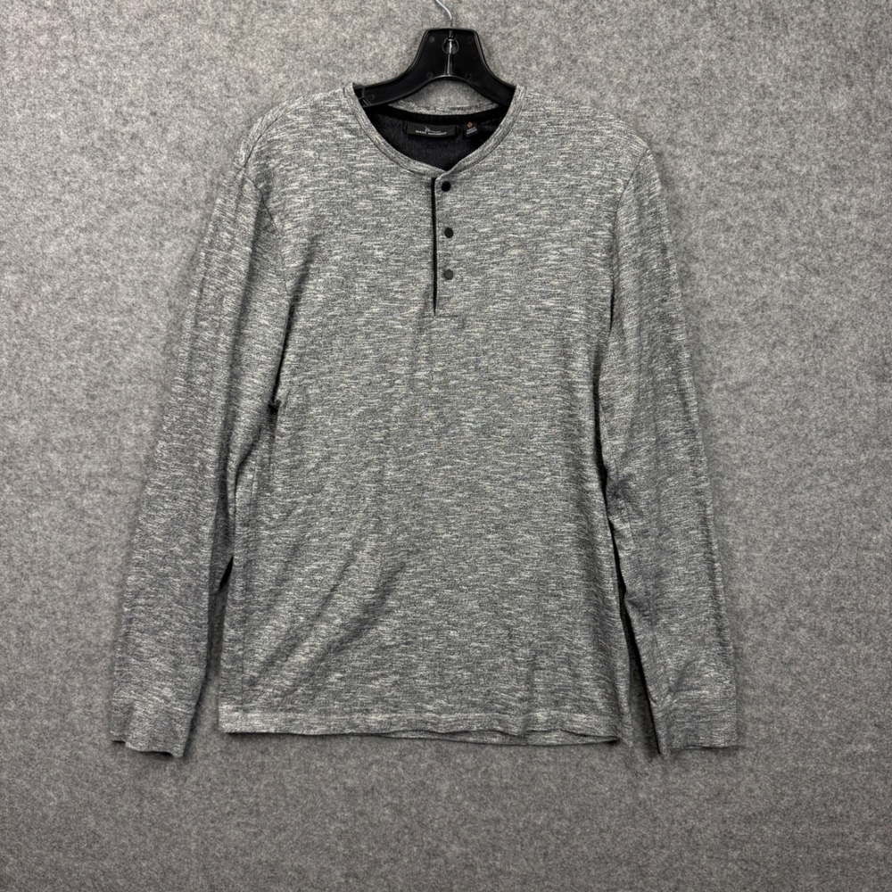 Marc Anthony Mens Grey Space Dye Henley Shirt Long Sleeve Slim Fit Large L